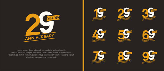 Naklejka premium set of anniversary logo flat orange and white color on brown background for celebration moment