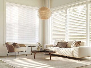 Modern Living Room With Sheer Shades And Stylish Furniture