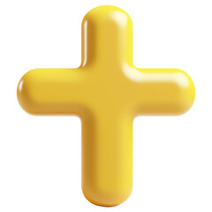 Obraz premium 3D A yellow cross with a plus sign in the middle isolated on transparent or white background, png