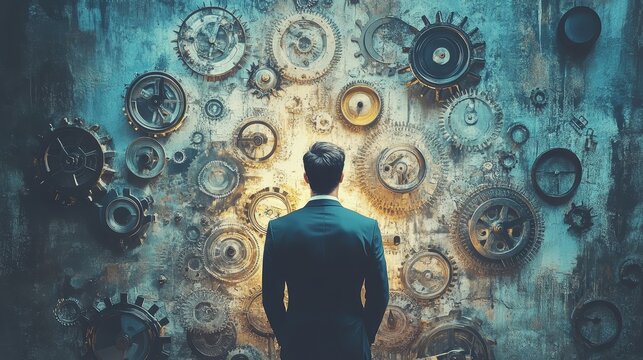 Dynamic portrayal of a growing entrepreneur, symbolizing personal growth, learning, and development in a multidimensional and ever-expanding context. Capturing ambition, innovation, and adaptability.