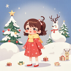 girl and christmas tree