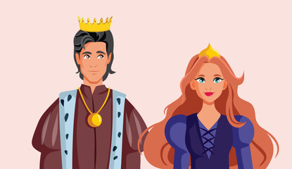 Happy Queen and King Smiling Together Vector Cartoon Illustration. Royal couple married in harmony during monarchy ruling period 

