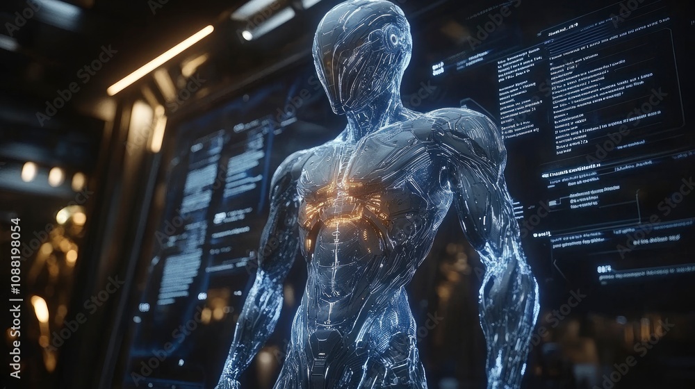 Aufkleber futuristic humanoid robot with advanced technology and glowing features