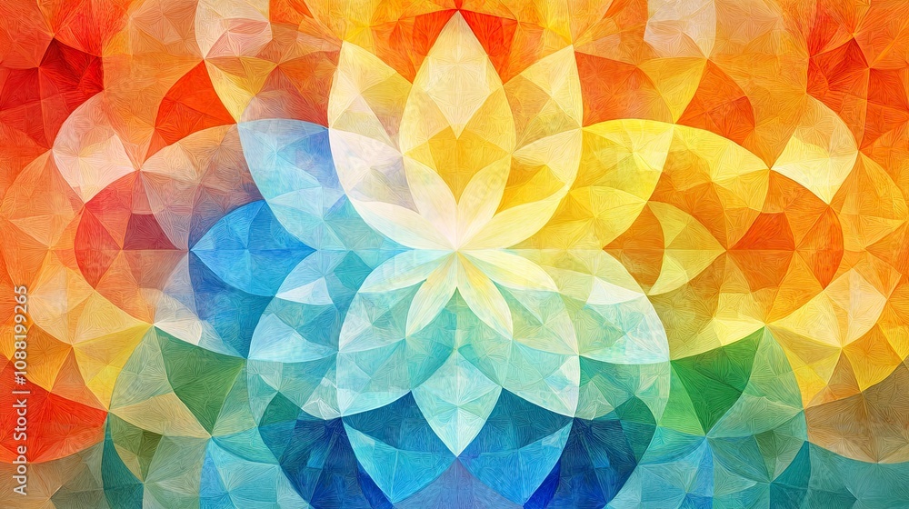 Poster vibrant abstract flower pattern with a colorful gradient background