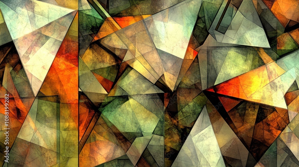 Poster abstract geometric pattern with warm and cool color tones