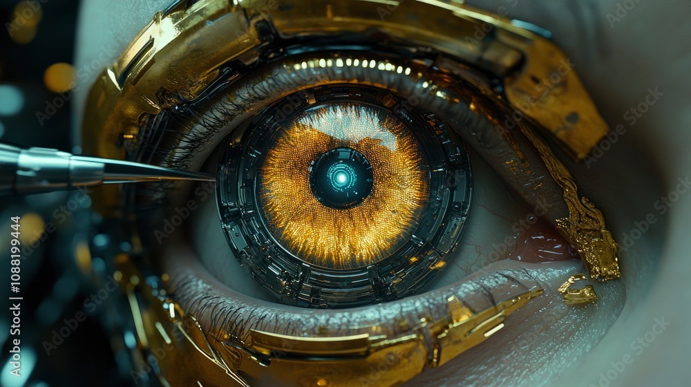 Aufkleber futuristic robotic eye with intricate mechanical design and glowing elements