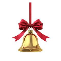 christmas bell with knotted red ribbon on transparent background