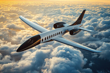 Electric aircraft in development for sustainable air travel. Aerospace engineers environmentalists and tech innovators reducing aviation's carbon footprint