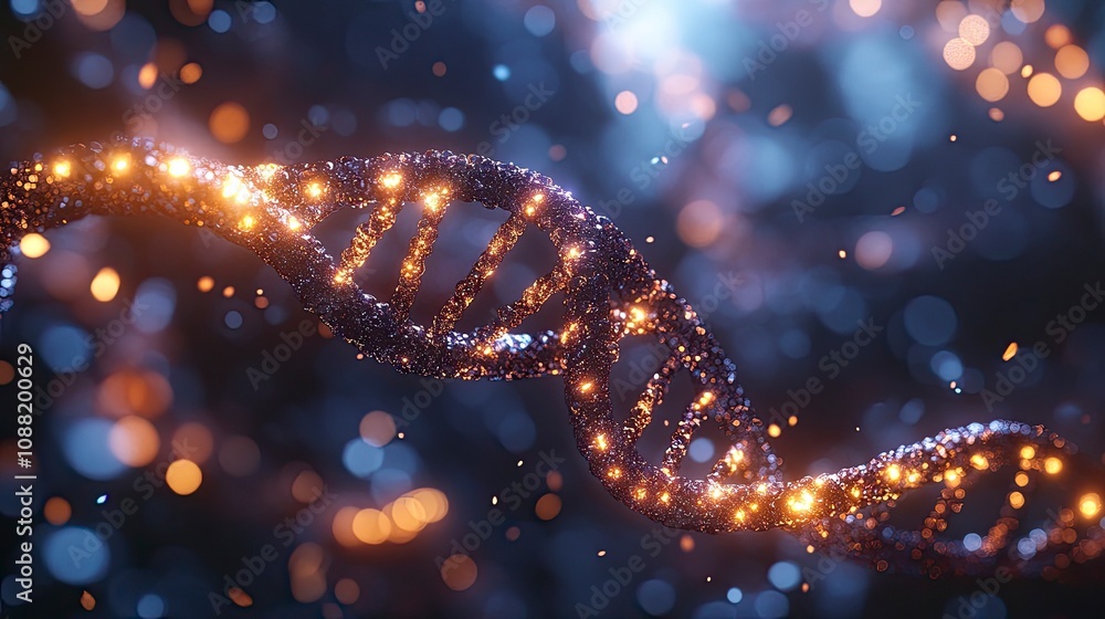 Poster mesmerizing digital representation of a glowing dna double helix structure