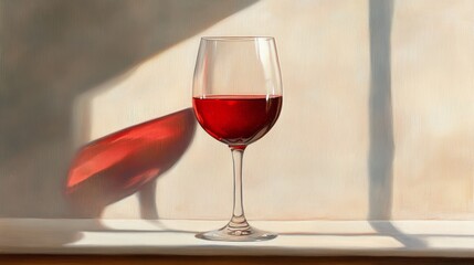 Elegant glass of red wine with rich color and smooth reflections, showcasing sophistication and indulgence in a serene setting. Perfect for concepts of wine tasting, luxury, and refined living.
