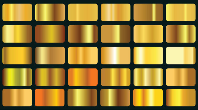 Set of golden metallic gradient template design decoration on black background .texture gold gradient, Set of golden gradient templates collection.eps