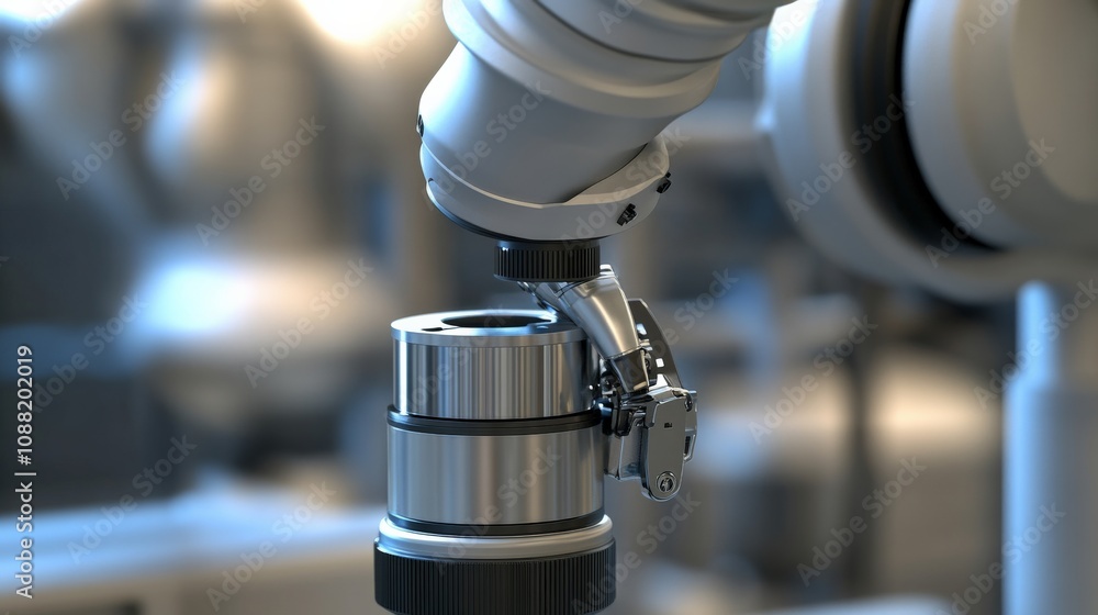 Poster close-up of a robot gripping component with precision