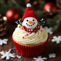New Year cupcake decorate christmas theme and snowman