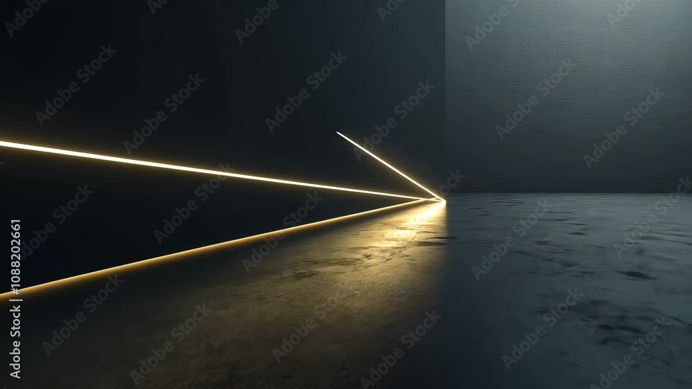 Poster a dark room with a long line of light shining down on it. the light is creating a sense of depth and