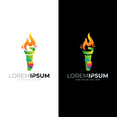 icon of a burning torch being held, 3d colorful
