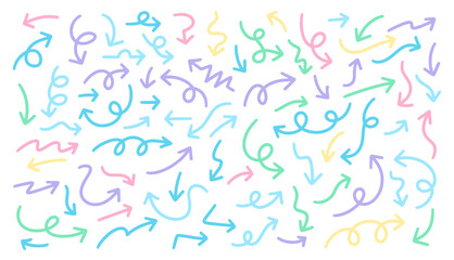 Cute Pastel Arrow. Handdrawn Doodle Arrows Set