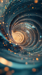 Swirling Teal Vortex, Starburst Lights, Abstract 3D Rendering, Cosmic Tunnel, M-Theory