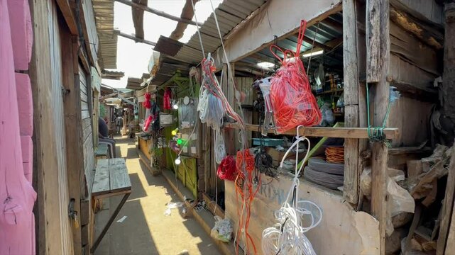 Electrical goods stall in Zomba market. Malawi.