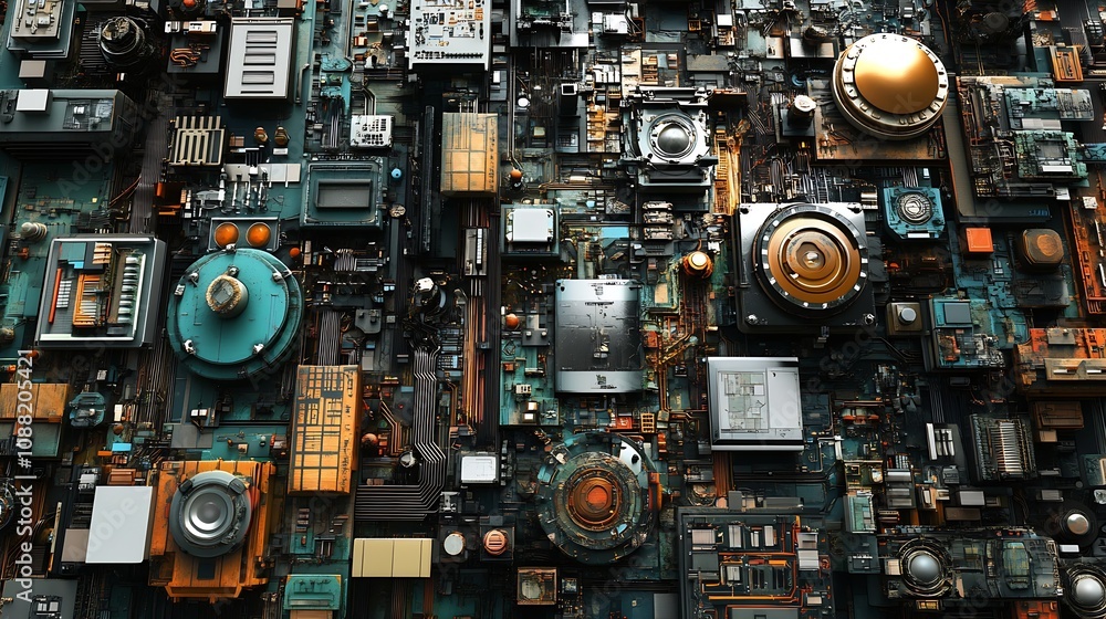 Poster futuristic circuit board design with intricate metallic details : generative ai