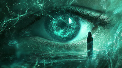 Fototapeta premium Surreal Eye, Cosmic Portal, Woman, Digital Art, Mystery