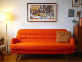 Orange Sofa Living Room Modern Decor Artwork
