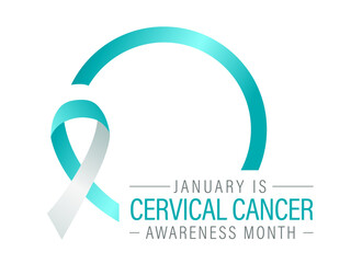 January is Cervical Cancer Awareness Month Banner Background Design Template. Teal and white Ribbon