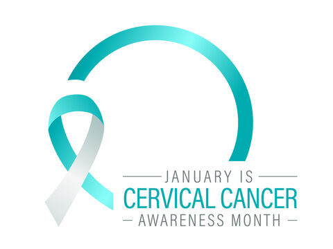 January is Cervical Cancer Awareness Month Banner Background Design Template. Teal and white Ribbon