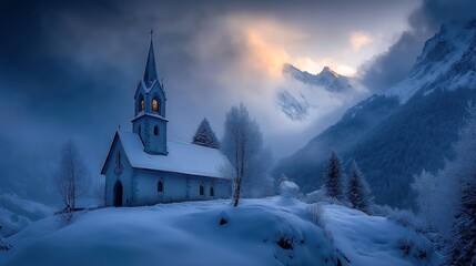 Serene Winter Church in the Majestic Alps