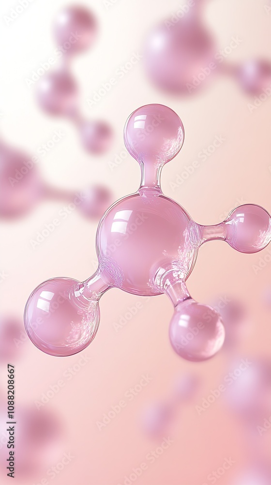 Poster Creative Visualization of a Soft Pink Molecule Structure in Scientific Background : Generative AI