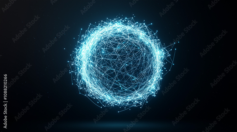 Poster abstract sphere of light: a luminous sphere composed of interconnected lines of light, radiating a s