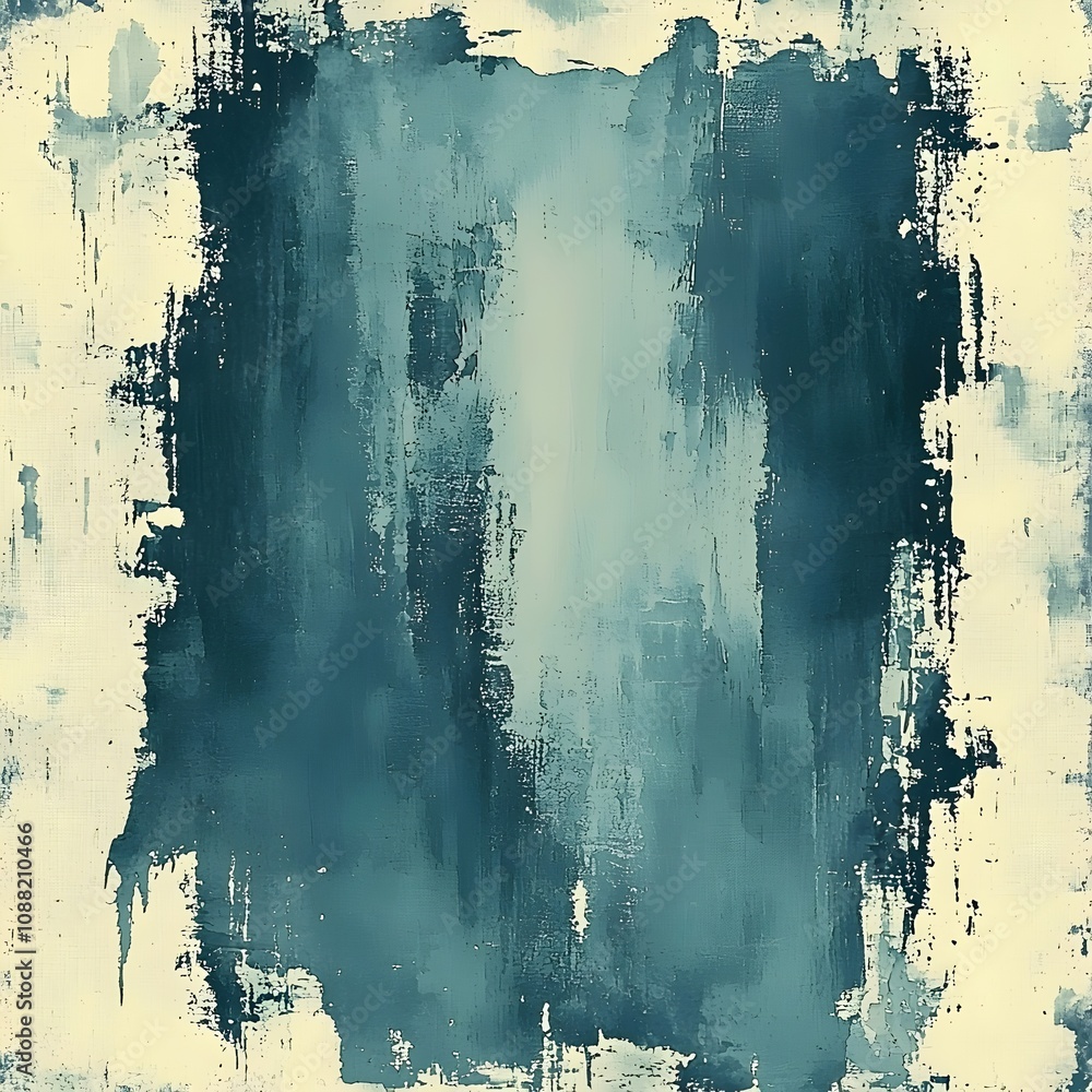 Poster a textured abstract painting featuring a blend of deep teal and cream colors, creating a calming yet