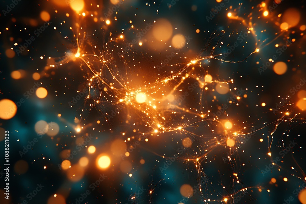Poster Neuron Network Illustration with Vivid Lights and Abstract Pattern : Generative AI