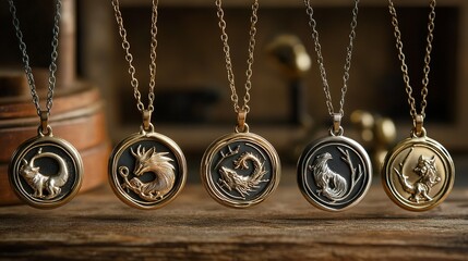 Beautiful zodiac necklace collection featuring intricate designs artisan craftsmanship lifestyle vintage setting elegance