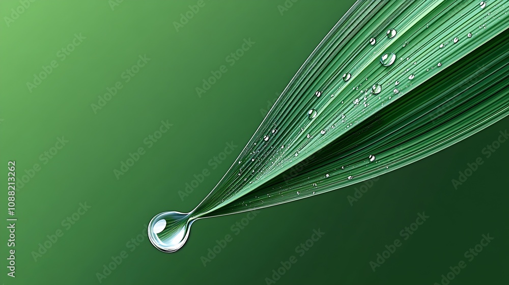 Aufkleber Elegant Leaf with Dew Droplets Creating Natural and Refreshing Aesthetic : Generative AI
