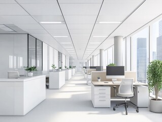 Modern White Office Interior Design With City View