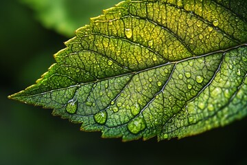 Obraz premium Dew-Drenched Fresh Leaf in Golden Morning Light : Generative AI