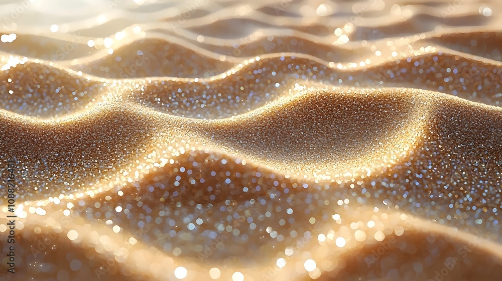 Aufkleber a close-up view of shimmering golden sand dunes, illuminated by sunlight, creating a mesmerizing tex