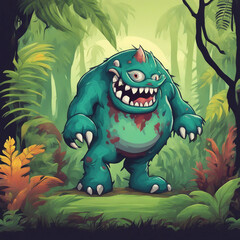 Obraz premium monster background illustration in the middle of the forest