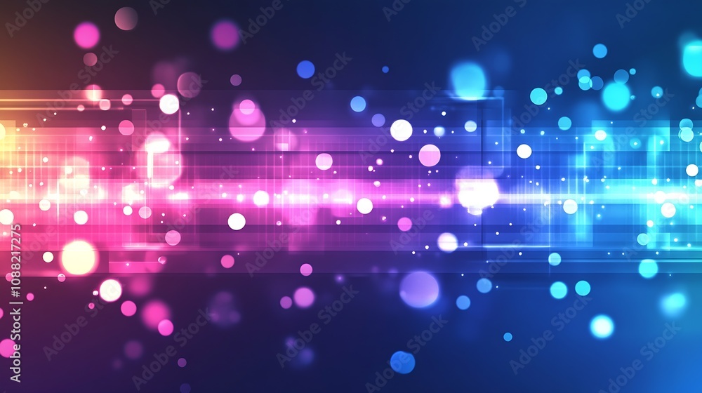 Poster dynamic digital bokeh with lines in vibrant hues for tech themed backgrounds or presentations : gene