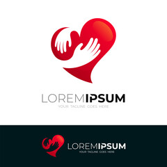 Heart care logo with hand design social, hug icons,