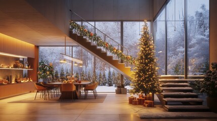 Fototapeta premium Modern Home Christmas Decor Winter Wonderland Setting