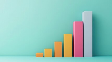 A colorful bar chart displays increasing values against a mint green background, symbolizing growth and progress in data visualization.