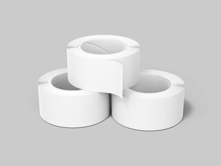 Stacked Three White Packaging Duct Tape Mockup 3D Rendering