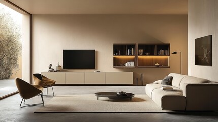 Modern Living Room Design With Neutral Tones And Stylish Furniture