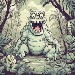 monster background illustration in the middle of the forest