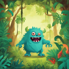 Naklejka premium monster background illustration in the middle of the forest
