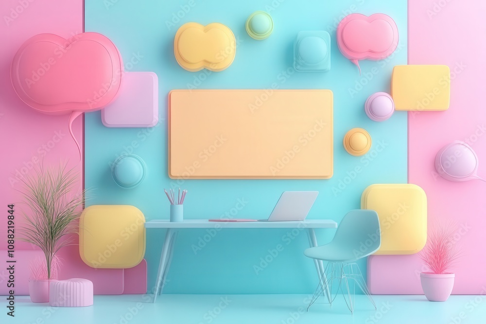 Poster assistance interaction flat design side view client feedback theme 3d render colored pastel