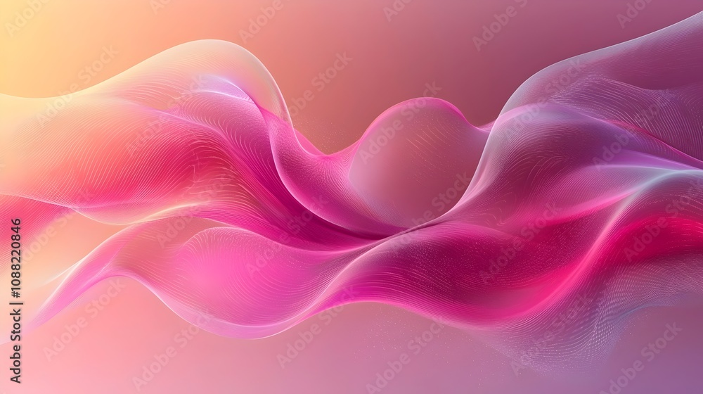 Poster an abstract wave design featuring soft and flowing pink and orange hues, creating a vibrant and dyna