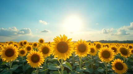Fototapeta premium Field of Sunflowers Under Blue Sky: 
