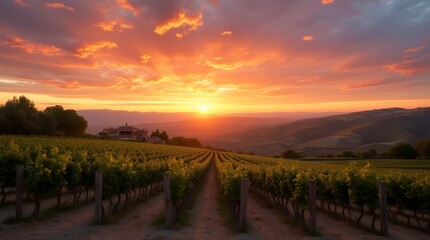 Naklejka premium Mediterranean Vineyard at Sunset: 